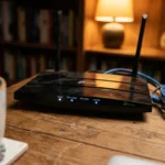 Routeur TP-Link Archer avec café sur bureau en bois