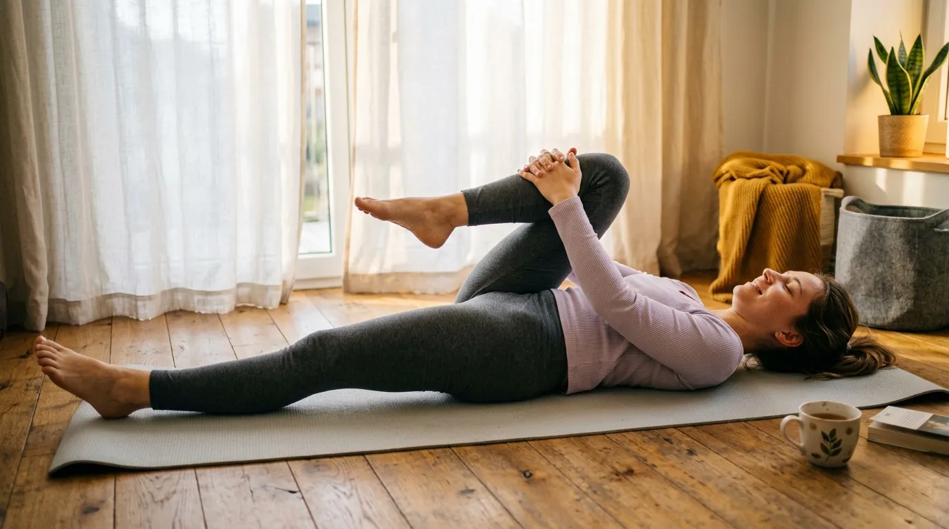 Femme allongée au sol pratiquant des exercices de renforcement musculaire